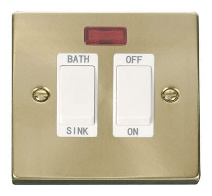 Satin Brass - White Inserts Satin Brass 20A DP Sink/bath Switch - Whitev