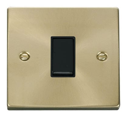 Satin Brass - Black Inserts Satin Brass 10A 1 Gang Intermediate Light Switch - Black Trim