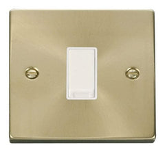 Satin Brass - White Inserts Satin Brass 10A 1 Gang Intermediate Light Switch - White Trim