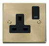 Satin Brass - Black Inserts Satin Brass 1 Gang 13A DP Switched Plug Socket - Black Trim