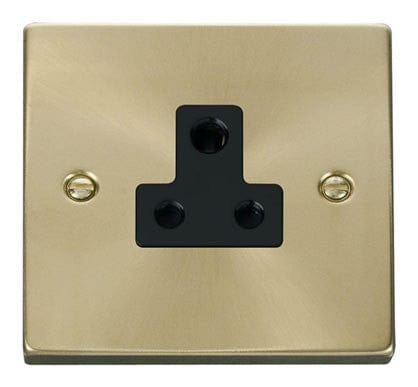 Satin Brass - Black Inserts Satin Brass 1 Gang 5A Round Pin Socket - Black Trim