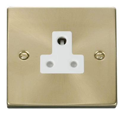 Satin Brass - White Inserts Satin Brass 1 Gang 5A Round Pin Socket - White Trim