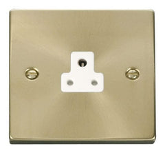 Satin Brass - White Inserts Satin Brass 1 Gang 2A Round Pin Socket - White Trim