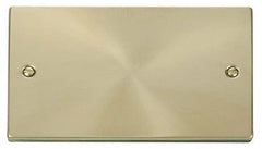 Satin Brass - White Inserts Satin Brass 2 Gang Blank Plate