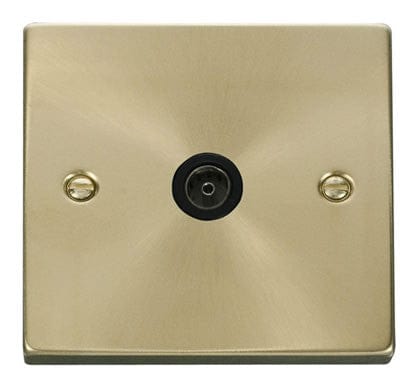 Satin Brass - Black Inserts Satin Brass 1 Gang Single Coaxial TV Socket - Black Trim