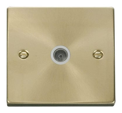 Satin Brass - White Inserts Satin Brass 1 Gang Single Coaxial TV Socket - White Trim