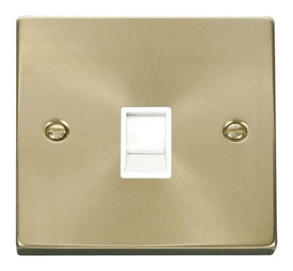 Satin Brass - White Inserts Satin Brass Rj11 Socket - White Trim