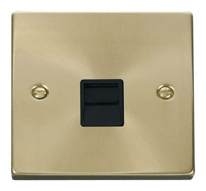 Satin Brass - Black Inserts Satin Brass Master Telephone Single Socket - Black Trim