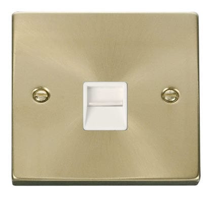 Satin Brass - White Inserts Satin Brass Master Telephone Single Socket - White Trim