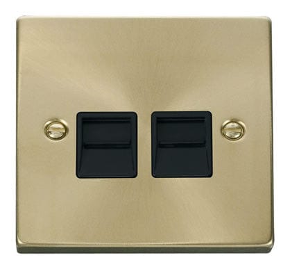 Satin Brass - Black Inserts Satin Brass Master Telephone Twin Socket - Black Trim