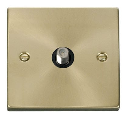 Satin Brass - Black Inserts Satin Brass Satellite Socket 1 Gang - Black Trim