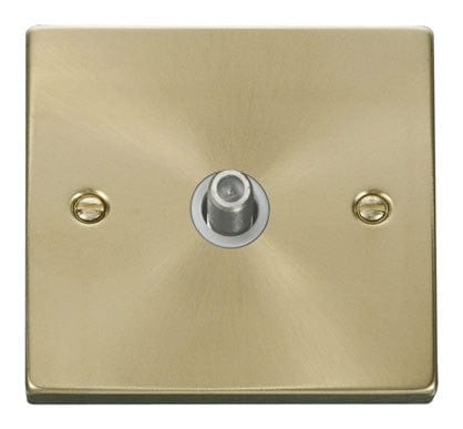 Satin Brass - White Inserts Satin Brass Satellite Socket 1 Gang - White Trim