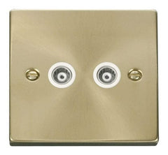 Satin Brass - White Inserts Satin Brass Twin Isolated Coaxial Socket - White Trim