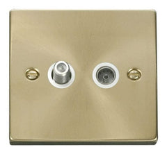 Satin Brass - White Inserts Satin Brass Satellite & Coaxial Socket 1 Gang - White Trim