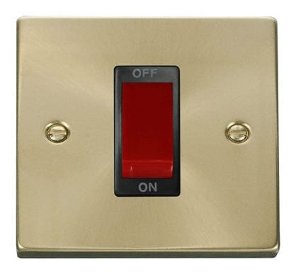 Satin Brass - Black Inserts Satin Brass 1 Gang Size 45A Switch - Black Trim