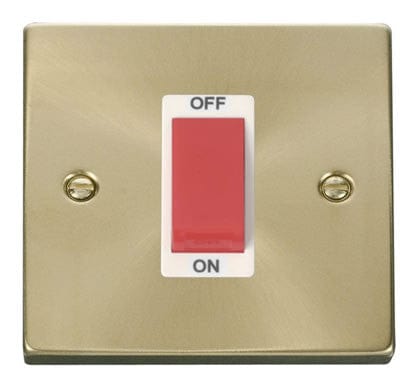 Satin Brass - White Inserts Satin Brass 1 Gang Size 45A Switch - White Trim