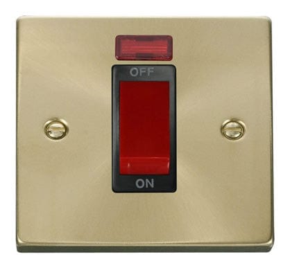 Satin Brass - Black Inserts Satin Brass 1 Gang Size 45A Switch With Neon - Black Trim