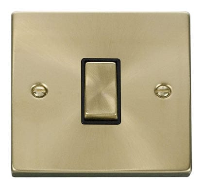 Satin Brass - Black Inserts Satin Brass 10A 1 Gang 2 Way Ingot Light Switch - Black Trim