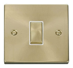 Satin Brass - White Inserts Satin Brass 10A 1 Gang 2 Way Ingot Light Switch - White Trim