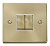 Satin Brass - White Inserts Satin Brass 10A 2 Gang 2 Way Ingot Light Switch - White Trim