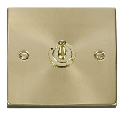 Satin Brass - White Inserts Satin Brass 1 Gang 2 Way 10AX Toggle Light Switch