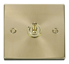 Satin Brass - White Inserts Satin Brass 1 Gang 2 Way 10AX Toggle Light Switch