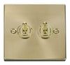 Satin Brass - White Inserts Satin Brass 2 Gang 2 Way 10AX Toggle Light Switch