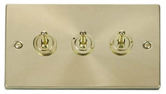 Satin Brass - White Inserts Satin Brass 3 Gang 2 Way 10AX Toggle Light Switch