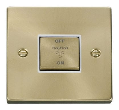 Satin Brass - White Inserts Satin Brass 10A 1 Gang Ingot 3 Pole Fan Isolation Switch - White Trim