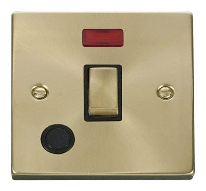 Satin Brass - Black Inserts Satin Brass 1 Gang 20A Ingot DP Switch With Flex With Neon - Black Trim