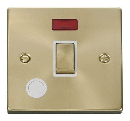 Satin Brass - White Inserts Satin Brass 1 Gang 20A Ingot DP Switch With Flex With Neon - White Trim