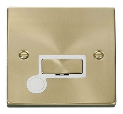 Satin Brass - White Inserts Satin Brass 13A Fused Ingot Connection Unit With Flex - White Trim