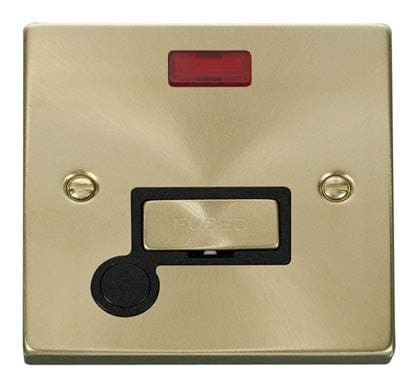 Satin Brass - Black Inserts Satin Brass 13A Fused Ingot Connection Unit With Neon With Flex - Black Trim