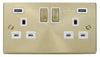 Satin Brass - White Inserts Satin Brass 2 Gang 13A DP Ingot 2 USB Twin Double Switched Plug Socket - White Trim