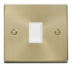 Satin Brass - White Inserts Satin Brass 1 Gang 20A DP Switch - White Trim