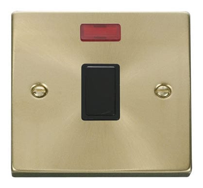 Satin Brass - Black Inserts Satin Brass 1 Gang 20A DP Switch With Neon - Black Trim