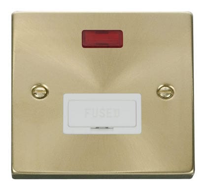 Satin Brass - White Inserts Satin Brass 13A Fused Connection Unit With Neon - White Trim