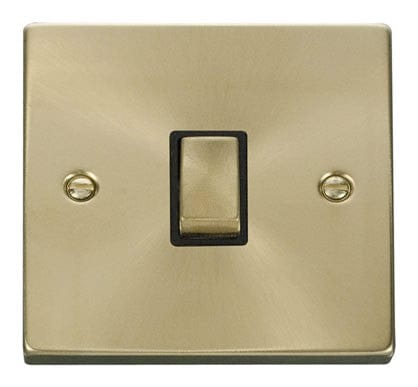 Satin Brass - Black Inserts Satin Brass 1 Gang 20A Ingot DP Switch - Black Trim