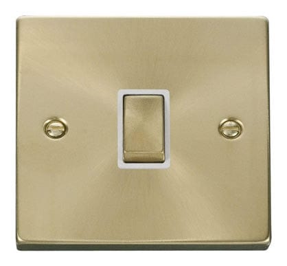 Satin Brass - White Inserts Satin Brass 1 Gang 20A Ingot DP Switch - White Trim