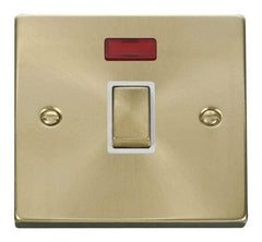 Satin Brass - White Inserts Satin Brass 1 Gang 20A Ingot DP Switch With Neon - White Trim