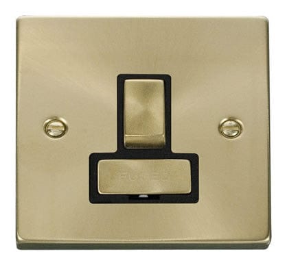 Satin Brass - Black Inserts Satin Brass 13A Fused Ingot Connection Unit Switched - Black Trim