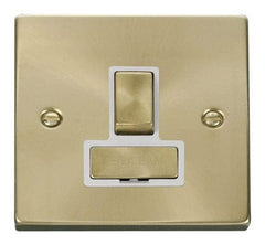 Satin Brass - White Inserts Satin Brass 13A Fused Ingot Connection Unit Switched - White Trim