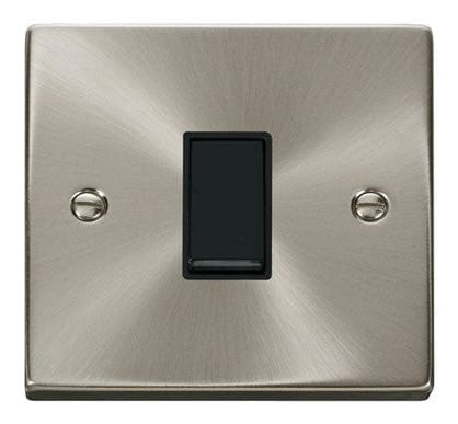 Satin Chrome - Black Inserts Satin Chrome 10A 1 Gang 2 Way Light Switch - Black Trim