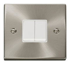 Satin Chrome - White Inserts Satin Chrome 10A 2 Gang 2 Way Light Switch - White Trim