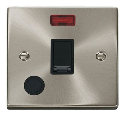 Satin Chrome - Black Inserts Satin Chrome 1 Gang 20A DP Switch With Flex With Neon - Black Trim