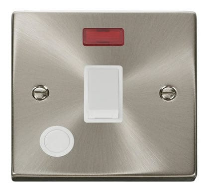 Satin Chrome - White Inserts Satin Chrome 1 Gang 20A DP Switch With Flex With Neon - White Trim