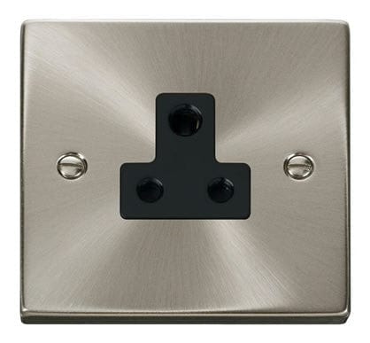 Satin Chrome - Black Inserts Satin Chrome 1 Gang 5A Round Pin Socket - Black Trim