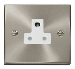 Satin Chrome - White Inserts Satin Chrome 1 Gang 5A Round Pin Socket - White Trim