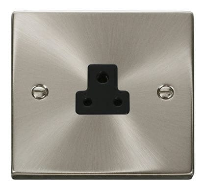 Satin Chrome - Black Inserts Satin Chrome 1 Gang 2A Round Pin Socket - Black Trim