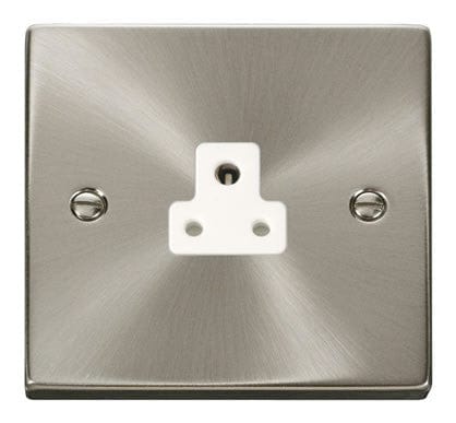 Satin Chrome - White Inserts Satin Chrome 1 Gang 2A Round Pin Socket - White Trim